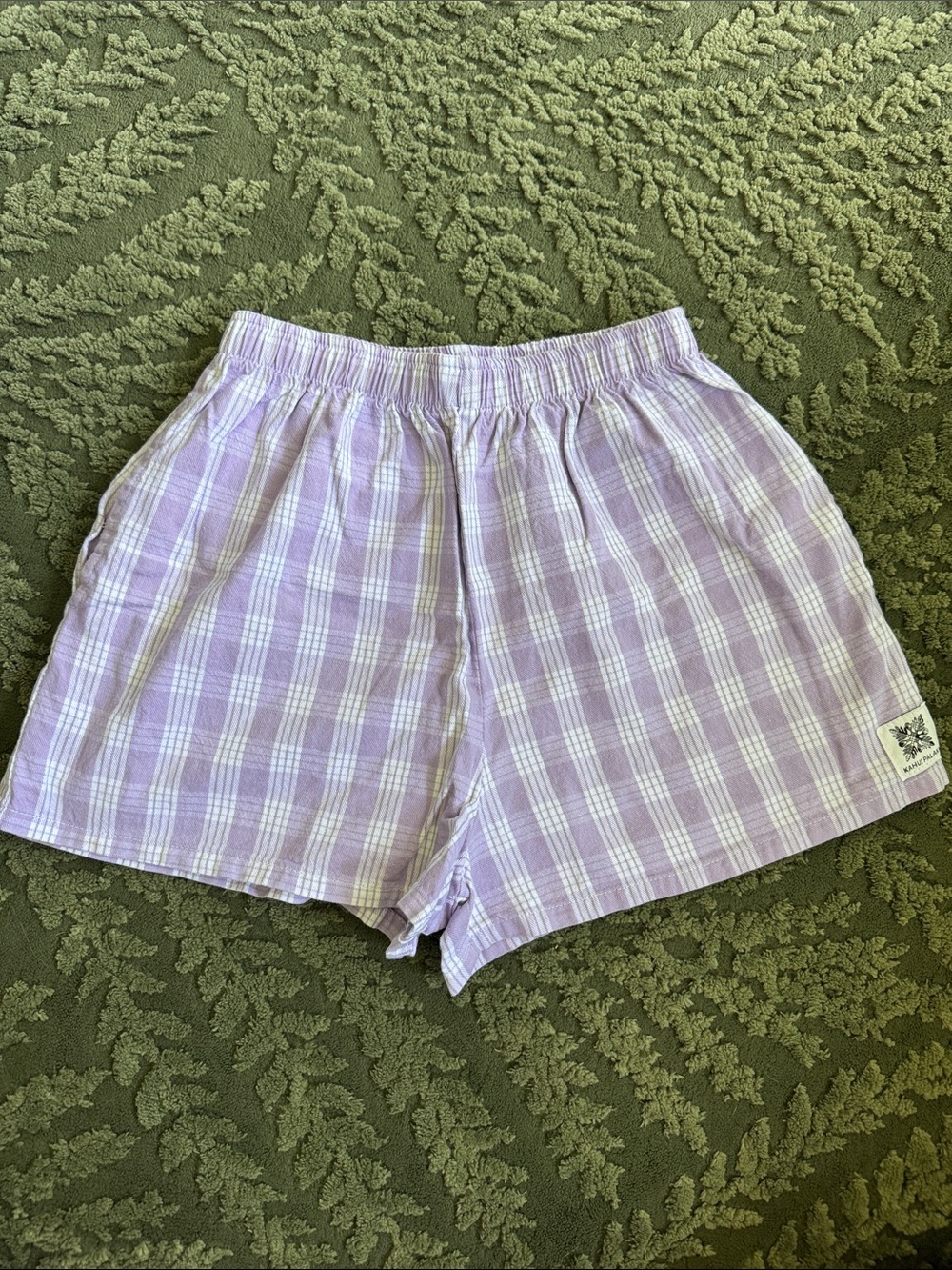 Women's Kahui Palaka Holoholo Shorts - Lavender and White Plaid